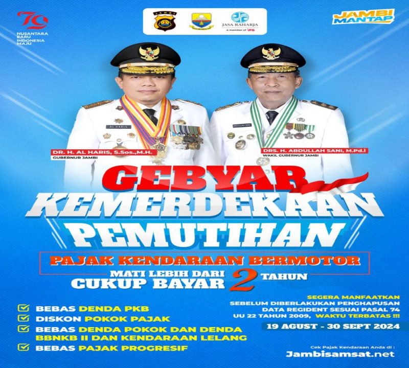 Gebyar Kemerdekaan RI, Pemprov Jambi Luncurkan Program Pemutihan Pajak Kendaraan, PETAJAMBI.COM